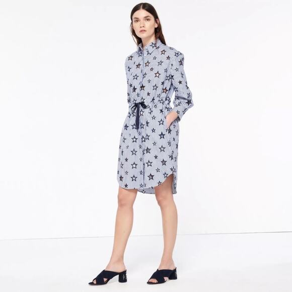 SANDRO Bilbao Star Shirt Dress Tie Waist Blue Contemporary Whimsical Stripe 6 - Picture 2 of 16